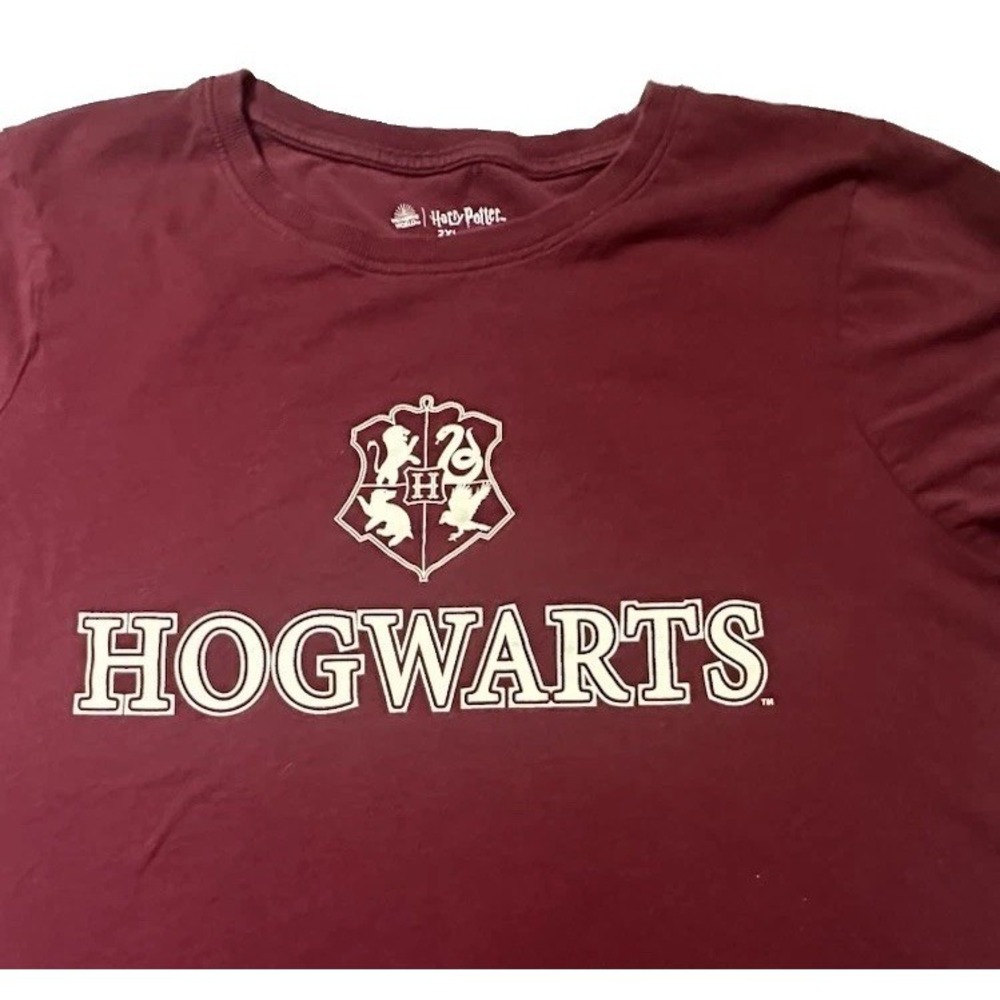 Harry Potter Hogwarts Crest Graphic T-Shirt Maroon Burgundy 2XL Wizarding World